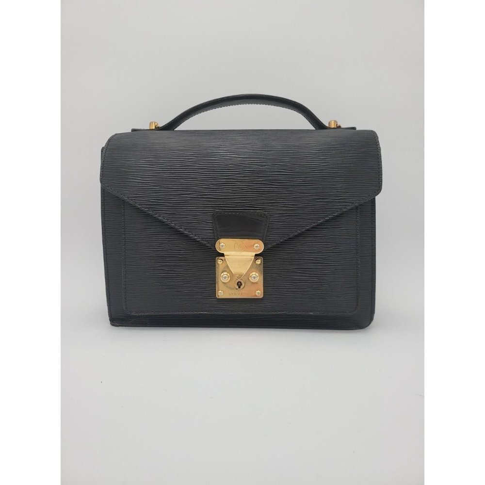LOUIS VUITTON Epi Monceau 28 HandBag Black Gold A20913 LV AUTHENTIC M52122 NoKey